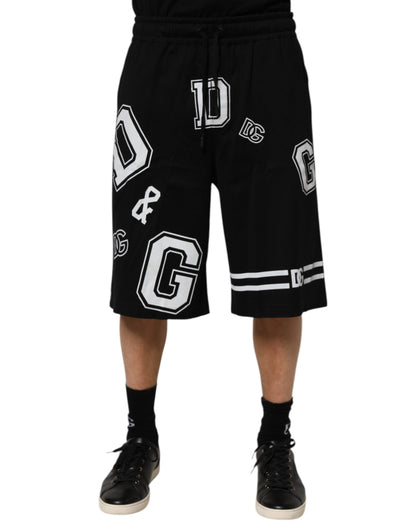 Dolce & Gabbana Black Logo Print Cotton Casual Bermuda Short
