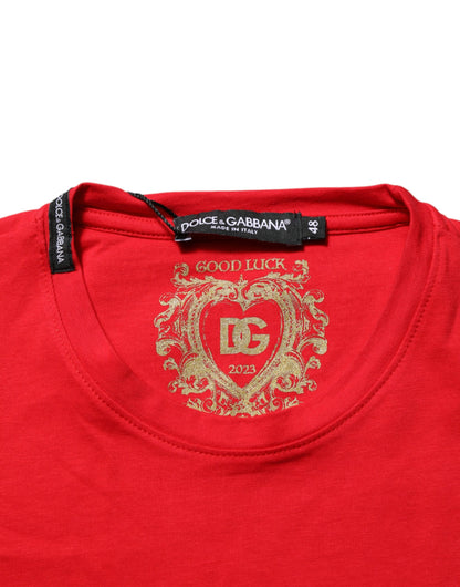 Dolce & Gabbana Red Goodluck 2023 Cotton Crew Neck T-shirt