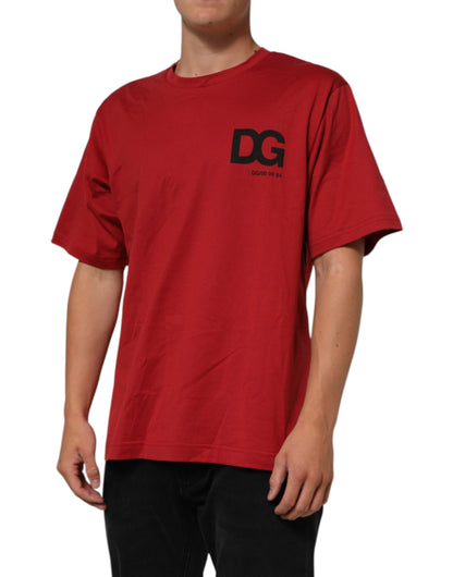 Dolce & Gabbana Red Logo Print Cotton Short Sleeve T-shirt