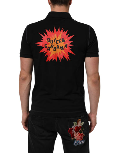 Dolce & Gabbana Black Cotton Graphic Print PoloShirt T-shirt