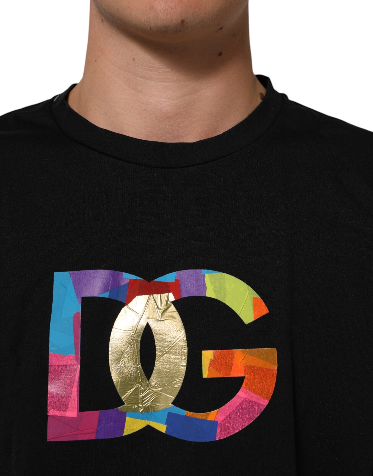 Dolce & Gabbana Black Logo Print Cotton Men Crew Neck T-shirt