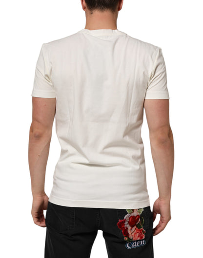 Dolce & Gabbana White Cotton Logo Bandana Print Men T-shirt