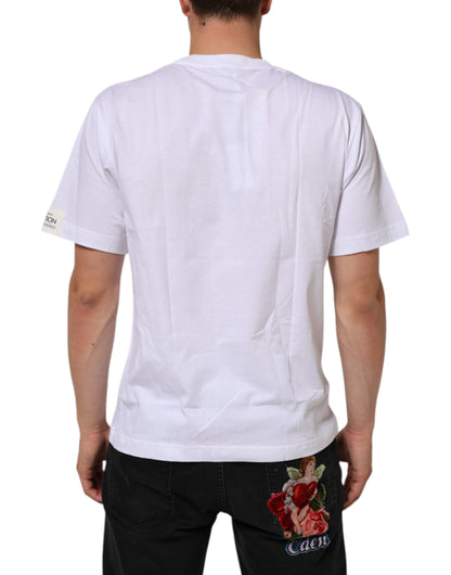 Dolce & Gabbana White Graphic Print Cotton Crew Neck T-shirt