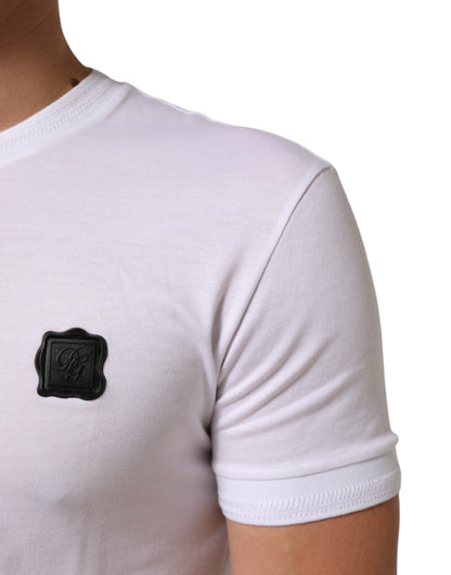 Dolce & Gabbana White Cotton Logo Patch Crew Neck  T-shirt