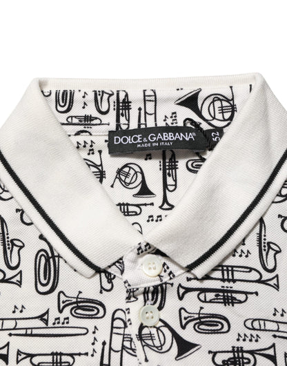 Dolce & Gabbana White Musical Print Collared Polo T-shirt