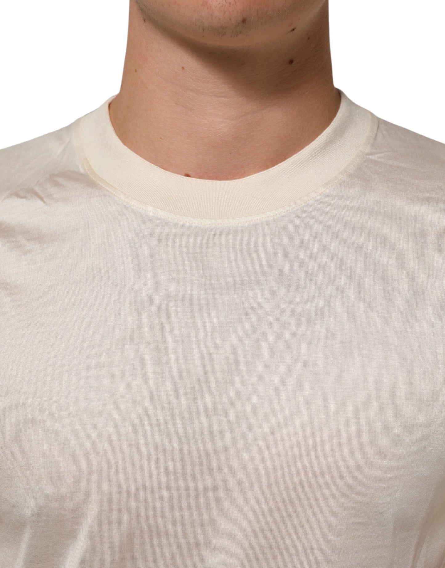 Dolce & Gabbana Off White Silk Crew Neck Short Sleeve T-shirt