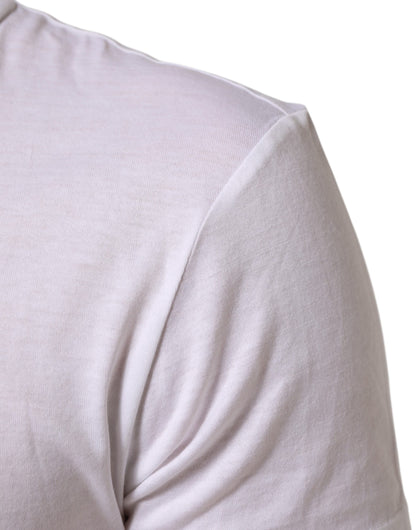 Dolce & Gabbana White Logo Print Cotton Men Crew Neck T-shirt