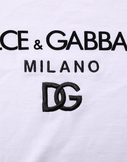 Dolce & Gabbana White Logo Print Cotton Men Crew Neck T-shirt