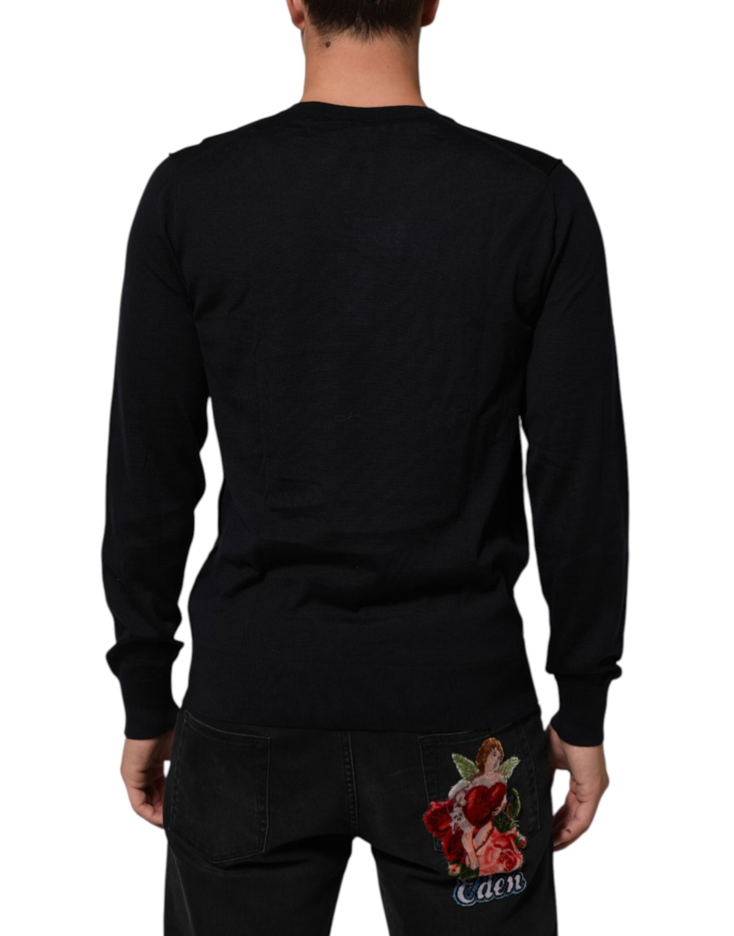 Dolce & Gabbana Black Cashmere Knit V-Neck Pullover Sweater
