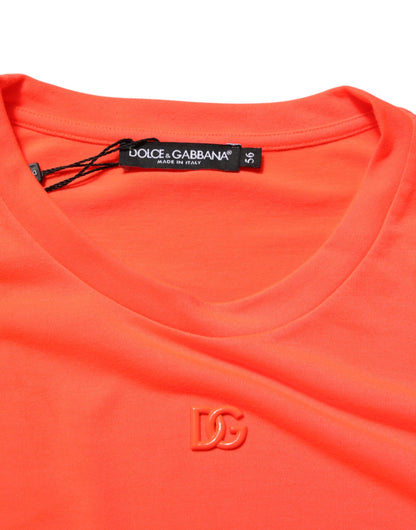 Dolce & Gabbana Neon Orange Polyester Men Crew Neck T-shirt
