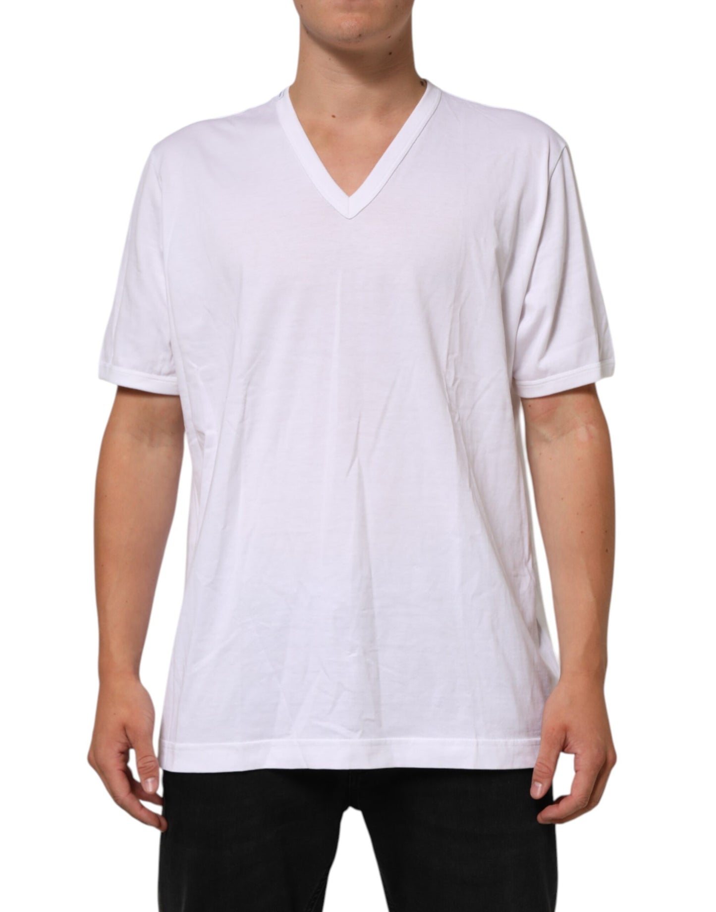 Dolce & Gabbana White Cotton V-Neck Short Sleeves T-shirt