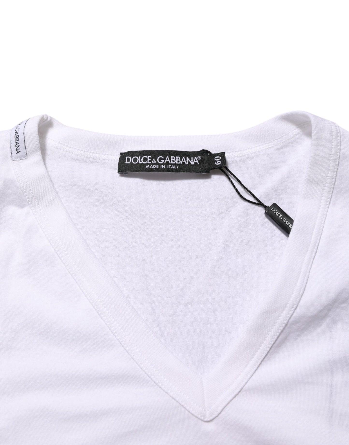 Dolce & Gabbana White Cotton V-Neck Short Sleeves T-shirt