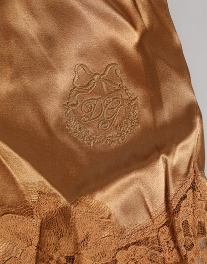 Dolce & Gabbana Brown Silk Satin Floral Lace Shorts Underwear