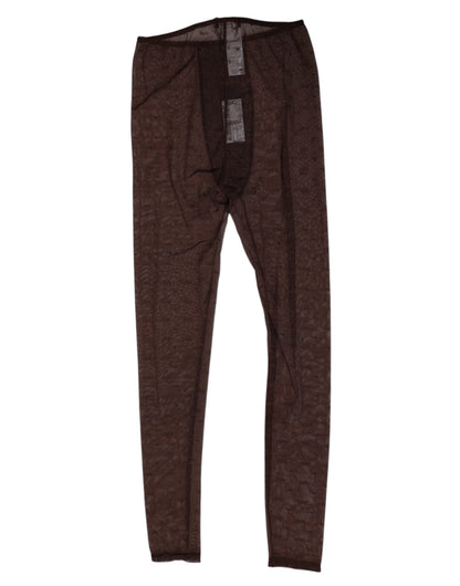 Dolce & Gabbana Brown Nylon Logo Lace Leggings Pants Underwear