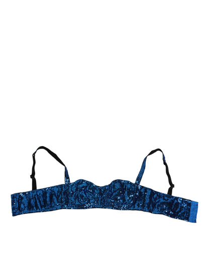Dolce & Gabbana Blue Sequin Embellished Balconnet Bra Underwear