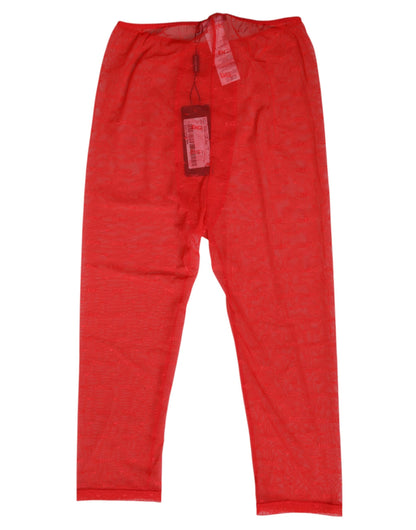 Dolce & Gabbana Red Logo Lace Tight Midi Trousers Underwear