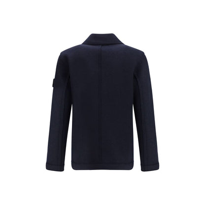 Stone Island Blue Fleece Wool Coat