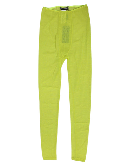 Dolce & Gabbana Neon Green Nylon Logo Lace Leggings Pants Underwear