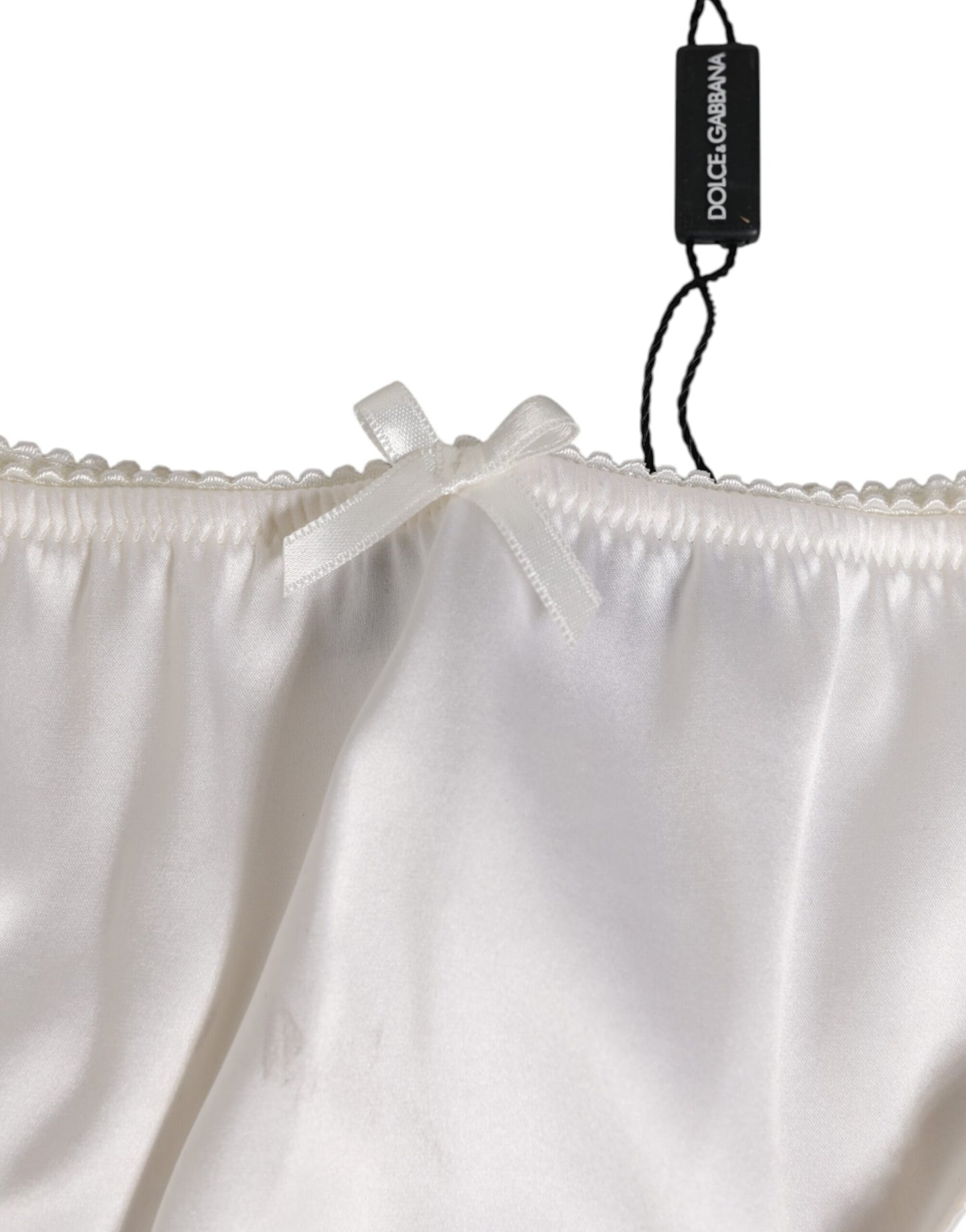 Dolce & Gabbana White Silk Satin Floral Lace Panty Brief Underwear