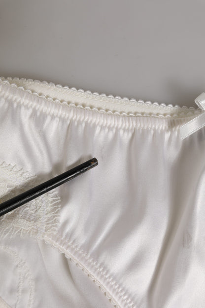 Dolce & Gabbana White Silk Satin Floral Lace Panty Brief Underwear