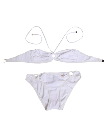 Dolce & Gabbana White Logo Swimsuit 2 Piece Top Bottom Swimwear