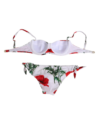 Dolce & Gabbana White Floral Swimsuit 2 Piece Top Bottom Swimwear