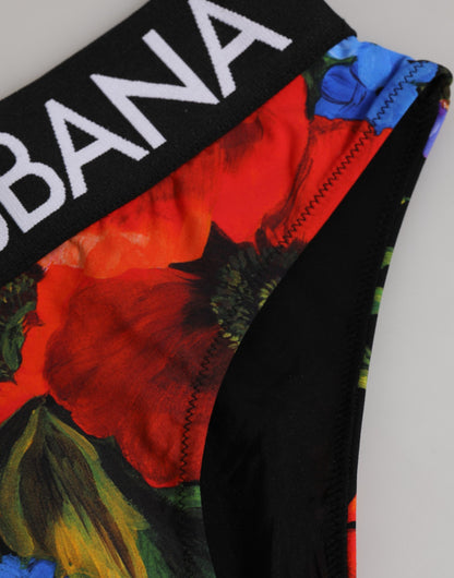 Dolce & Gabbana Black Floral Print High Waist Panty Underwear