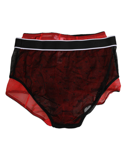 Dolce & Gabbana Black Red Nylon High Waist Girdle Underwear