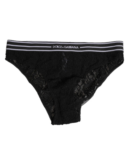 Dolce & Gabbana Black Lace Nylon High Waist Panty Underwear