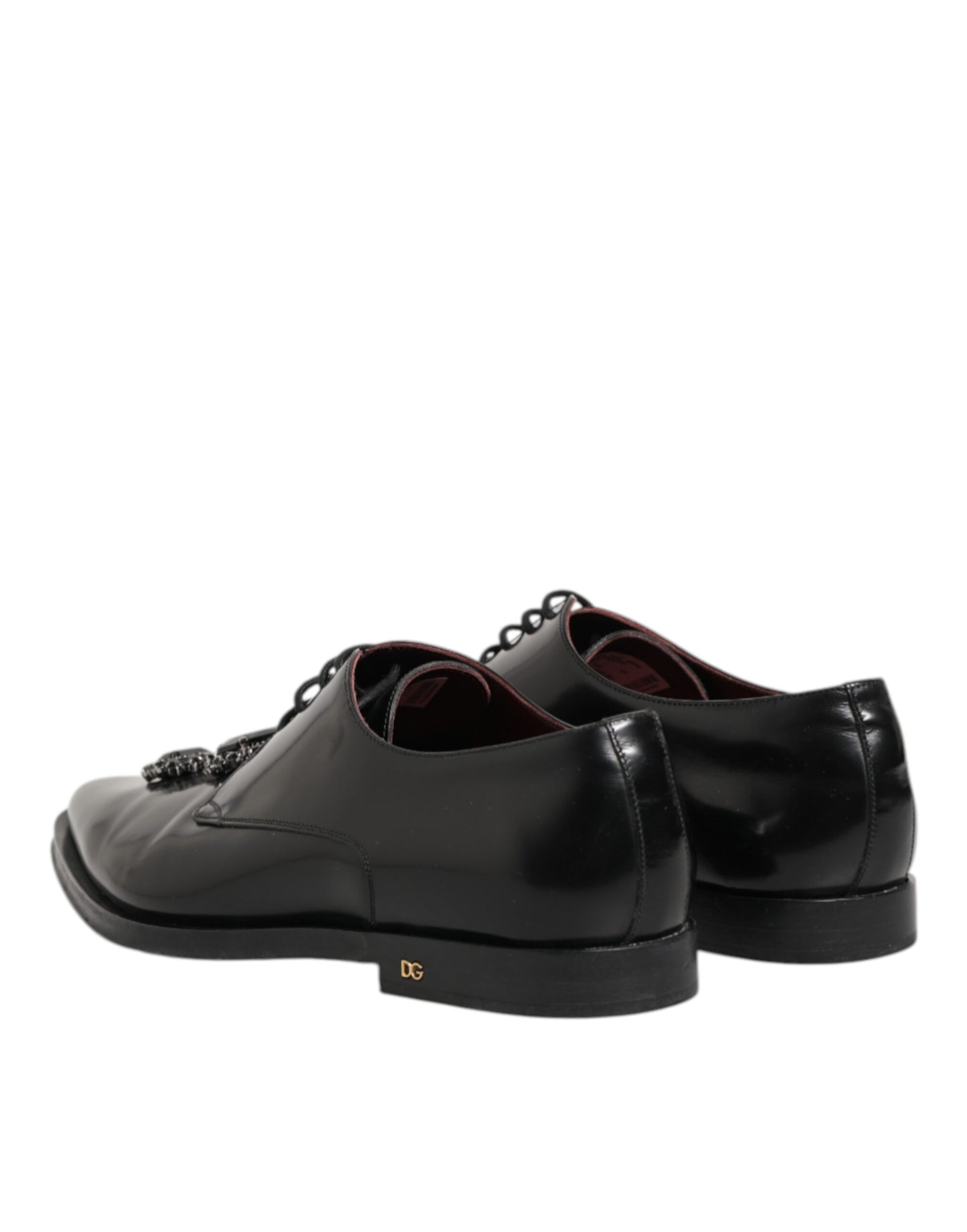 Dolce & Gabbana Black Leather Jeweled Crystals Derby Shoes