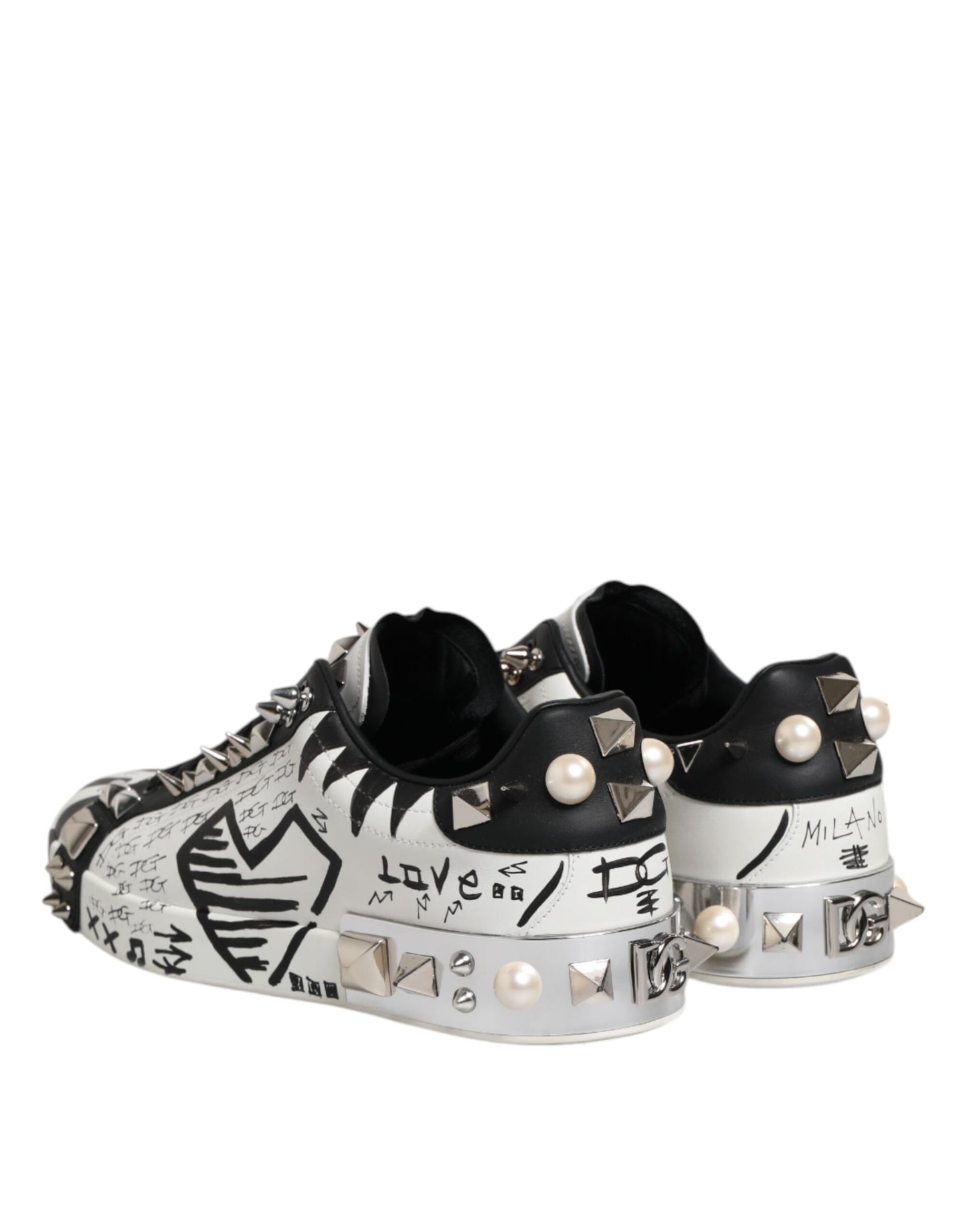 Dolce & Gabbana White Portofino Studded Men Sneakers Shoes