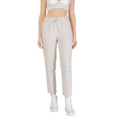 Only Beige Linen Casual Pants