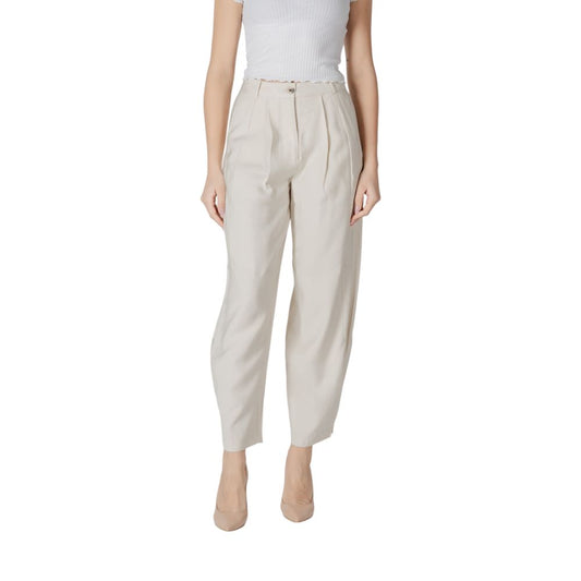 Vila Clothes Beige Viscose Casual Pants