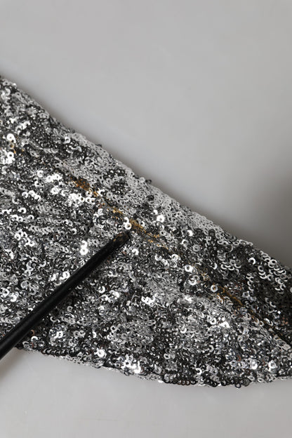 Dolce & Gabbana Silver Sequins Glitter High Heel Boot Shoes