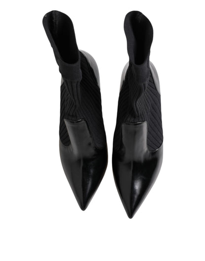 Dolce & Gabbana Black Stretch Stilettos Booties Socks Shoes
