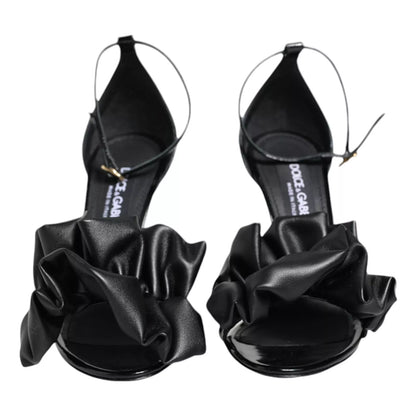 Dolce & Gabbana Black Leather Ankle Strap Heel Sandals Shoes