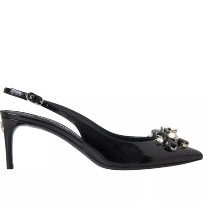 Dolce & Gabbana Black Patent Leather Crystal Slingback Shoes