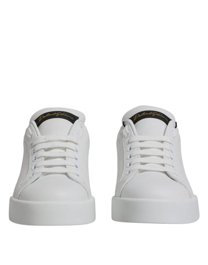 Dolce & Gabbana White Black Leather Low Top Sneakers Shoes