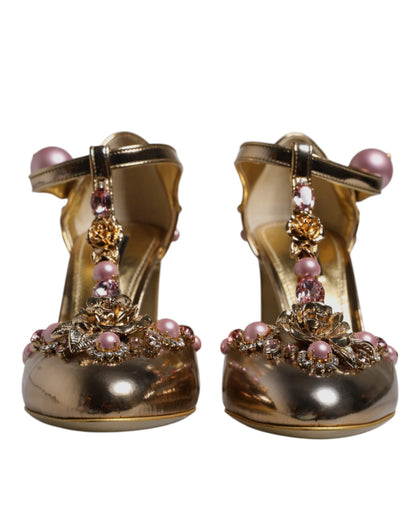 Dolce & Gabbana Gold Embellished Vally Heels Sandals Shoes