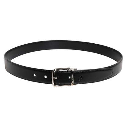 Dolce & Gabbana Black Calf Leather Silver Metal Buckle Belt