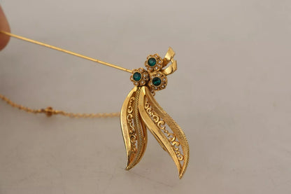 Dolce & Gabbana Gold Tone 925 Sterling Silver Crystal Chain Brooch