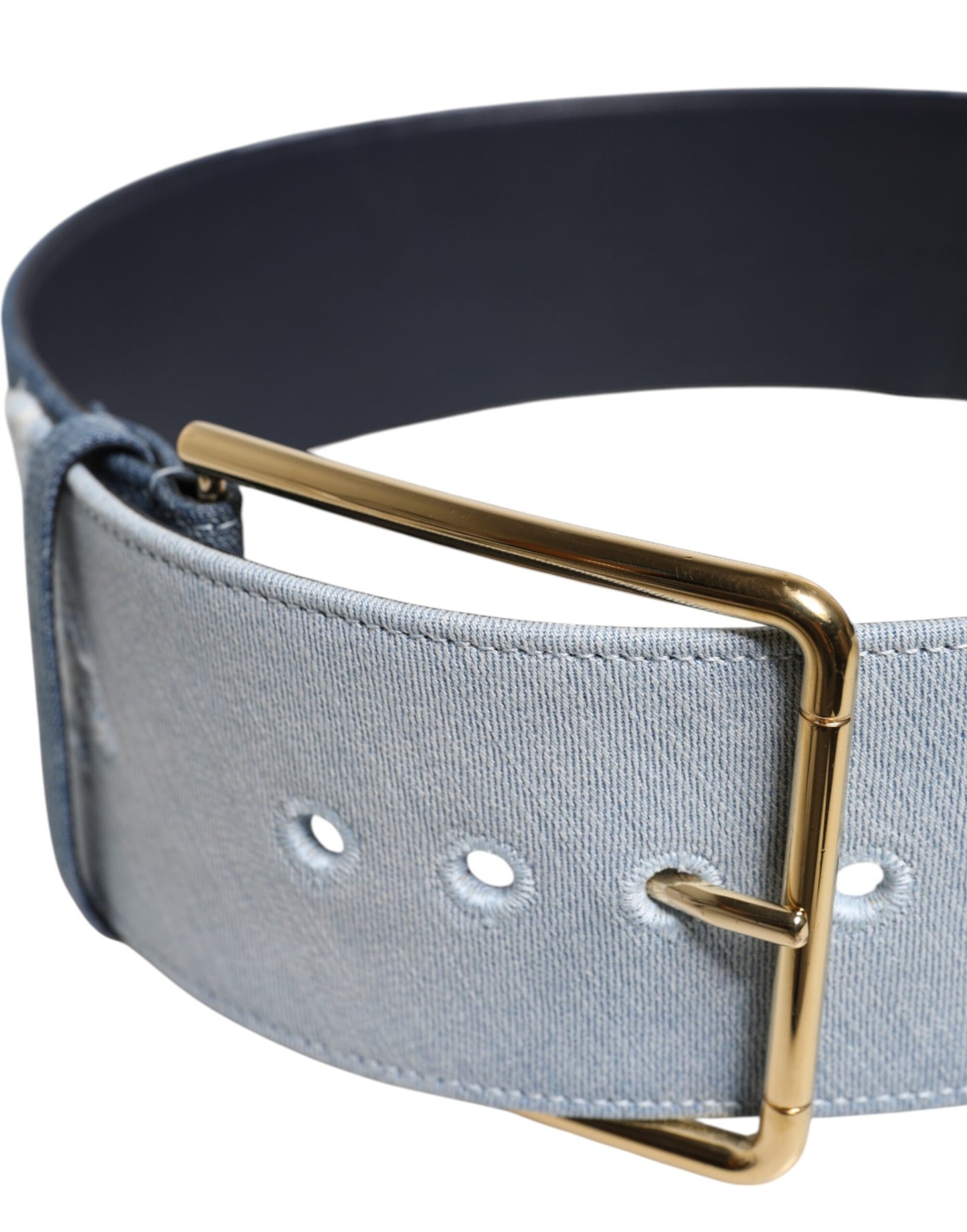 Dolce & Gabbana Blue Two Tone Denim Gold Metal Buckle Belt