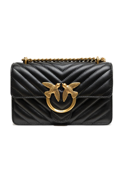 PINKO Black Leather Love One Mini Shoulder Bag