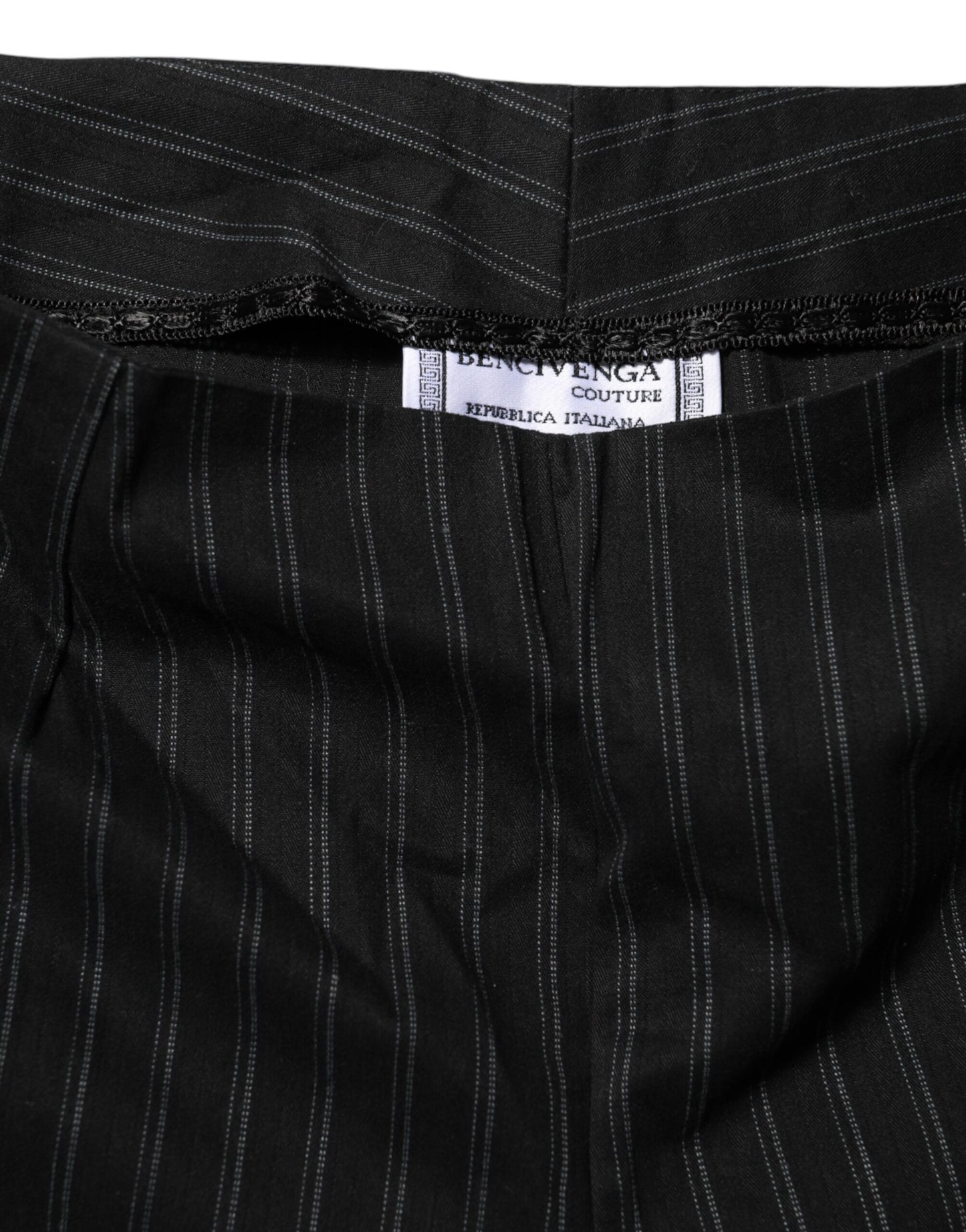 BENCIVENGA Black Wool Blend Pinstripe Straight Leg Pants