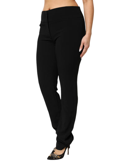 Exte Black Viscose Acetate Blend Straight Leg High Waist Pants