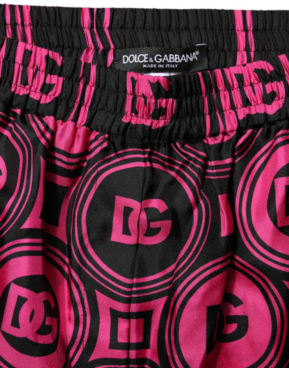 Dolce & Gabbana Pink Black Silk Logo Print DG Pattern Shorts