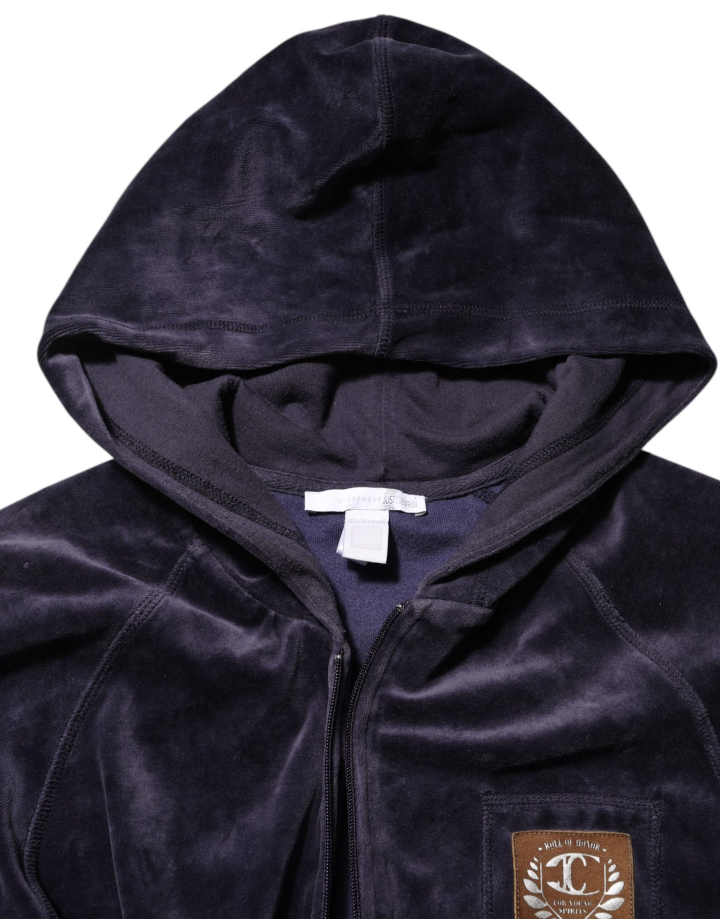 Cavalli Class Purple Cotton Blend Velvet Zip-Up Hoodie Sweatshirt Sweater
