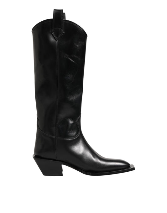 Dolce & Gabbana Black Leather Over The Calf Biker Boots Shoes