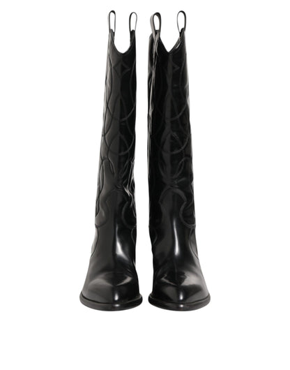 Dolce & Gabbana Black Leather Over The Calf Biker Boots Shoes