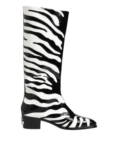 Dolce & Gabbana Black White Zebra Over The Calf Boots Shoes